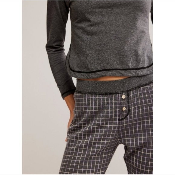 FREE PEOPLE Chill Evening PJ Set / Charcoal Combo - Picture 8 of 10